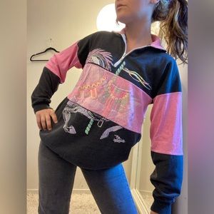 Vintage Black and Pink San Francisco Horse Carousel Sweater
